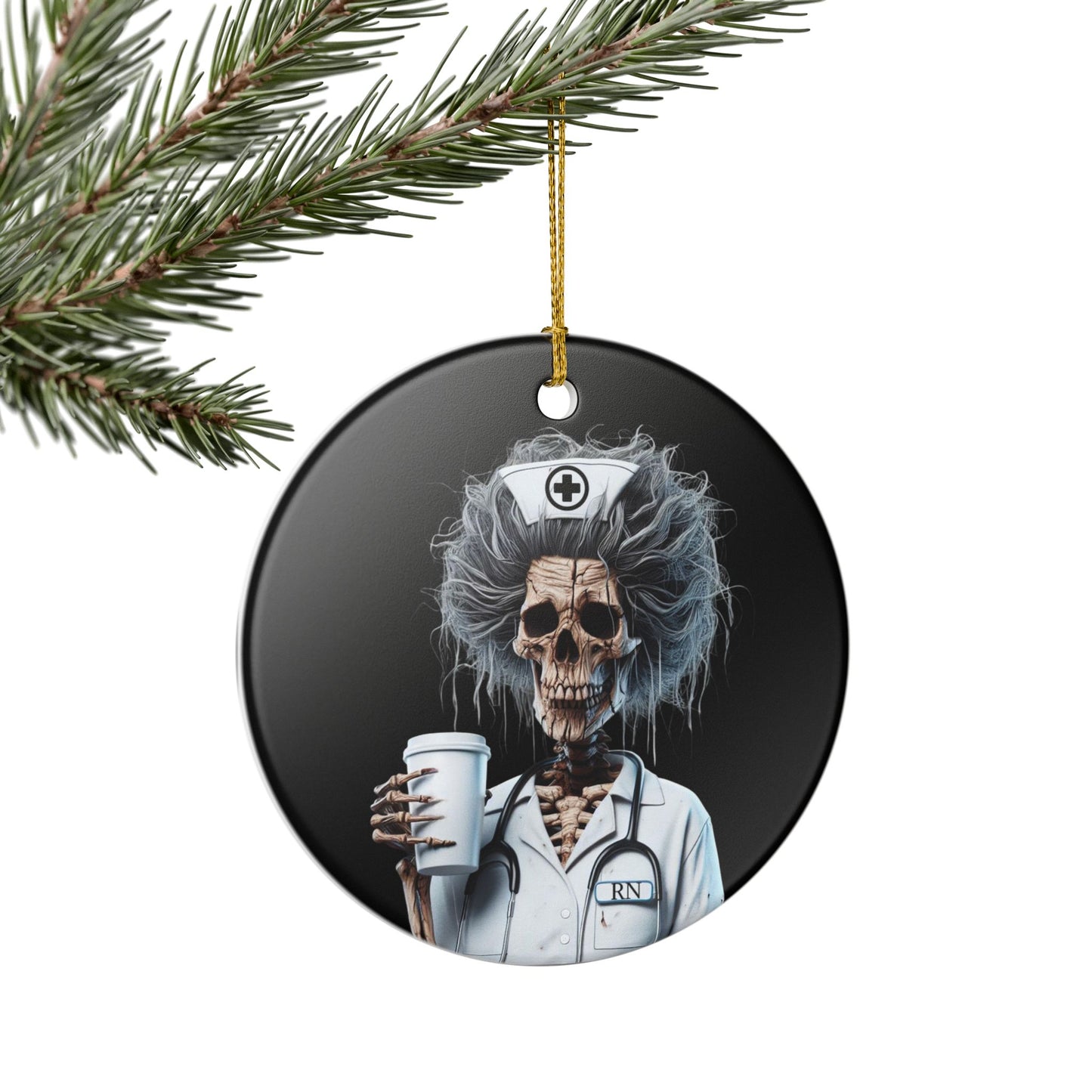 Skeleton Nurse Ceramic Ornament