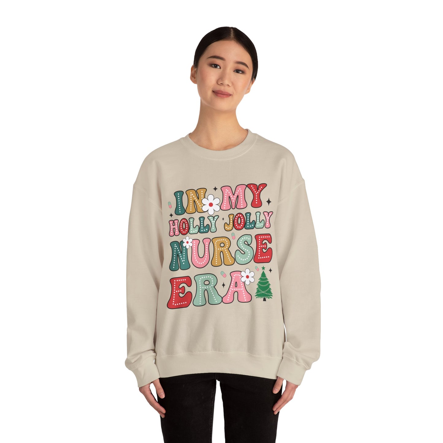 Unisex Midweight Softstyle Fleece Crewneck Sweatshirt - In My Holly Jolly Nurse Era