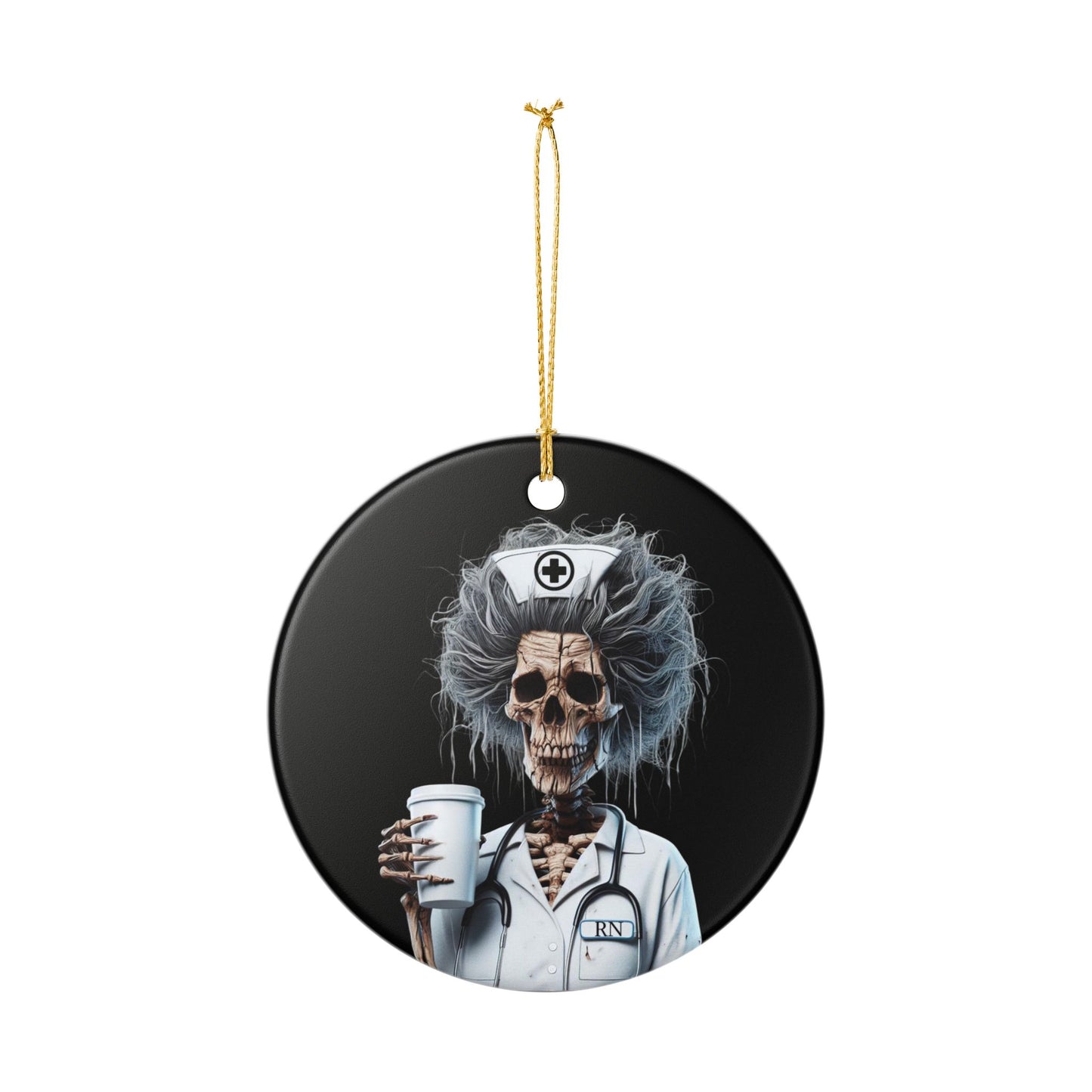 Skeleton Nurse Ceramic Ornament