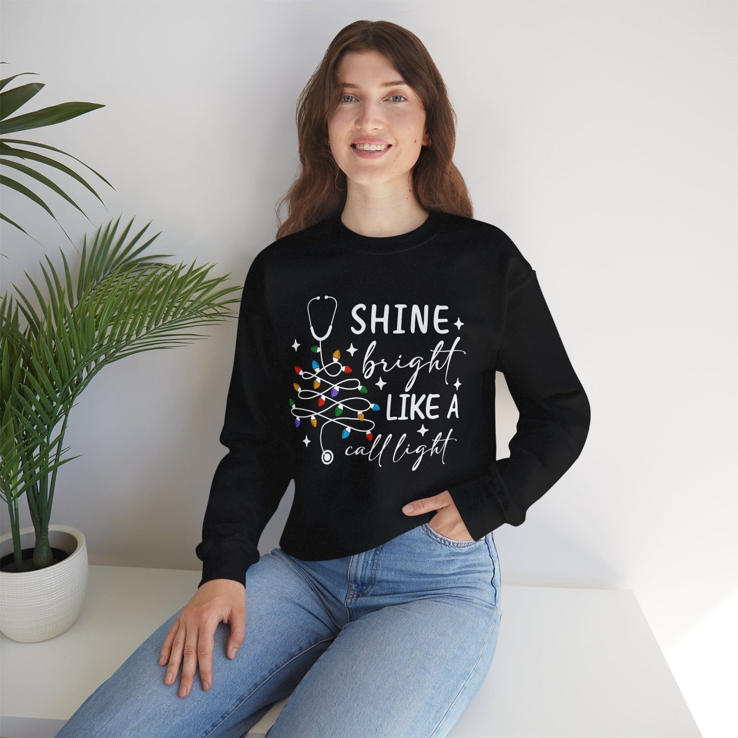 Shine Bright Like a Call Light - Unisex Midweight Softstyle Fleece Crewneck Sweatshirt