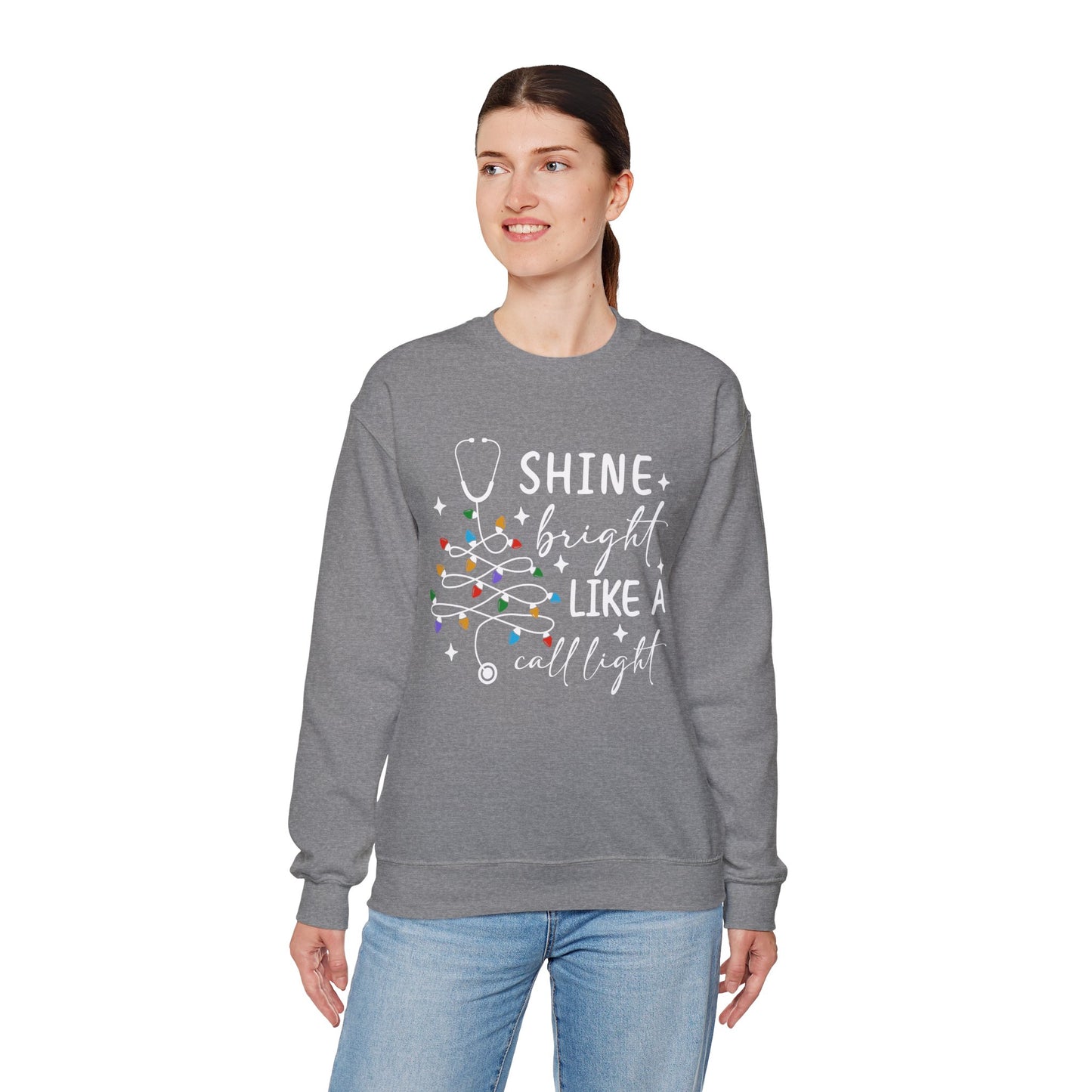 Shine Bright Like a Call Light - Unisex Midweight Softstyle Fleece Crewneck Sweatshirt