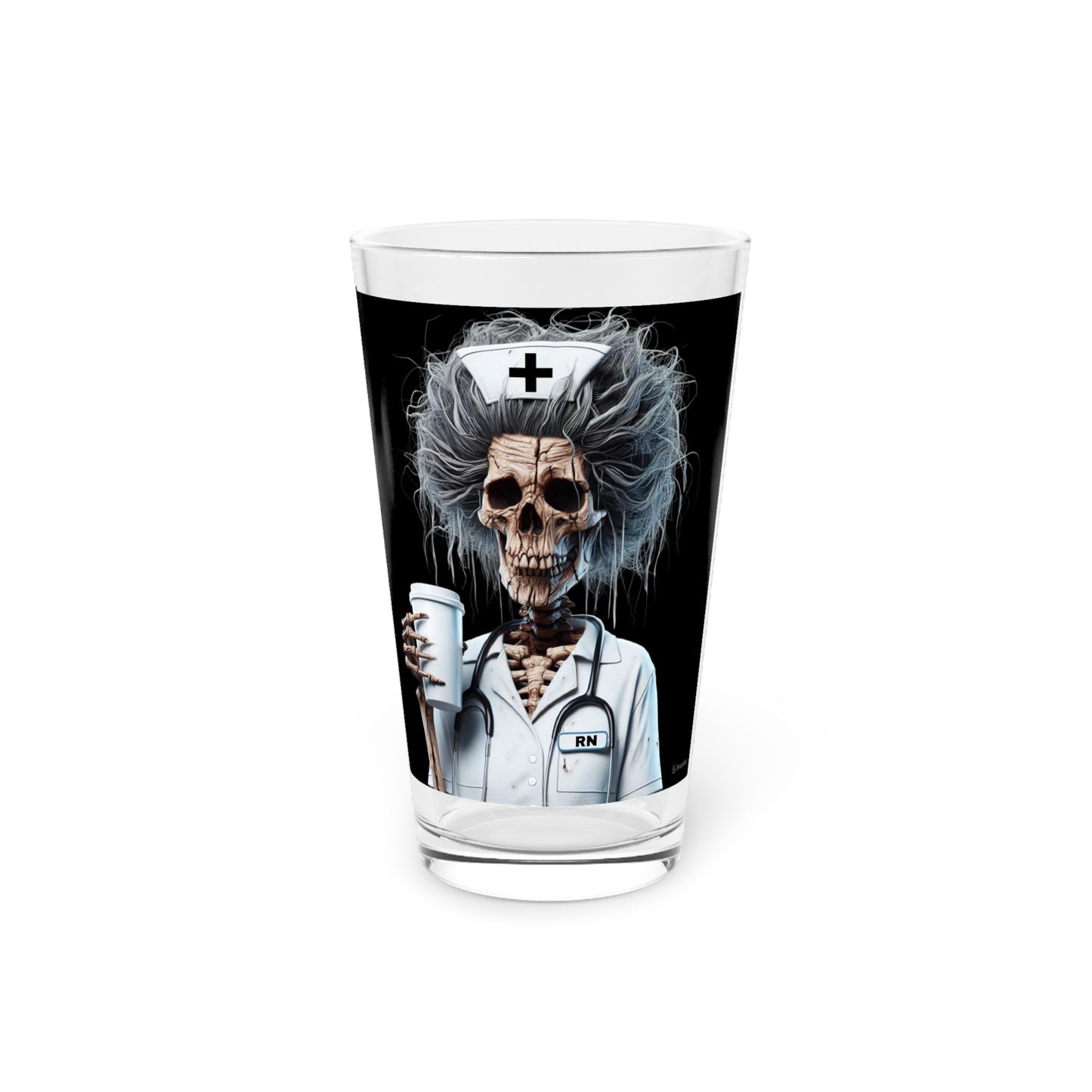 Skeleton Nurse Pint Glass, 16oz