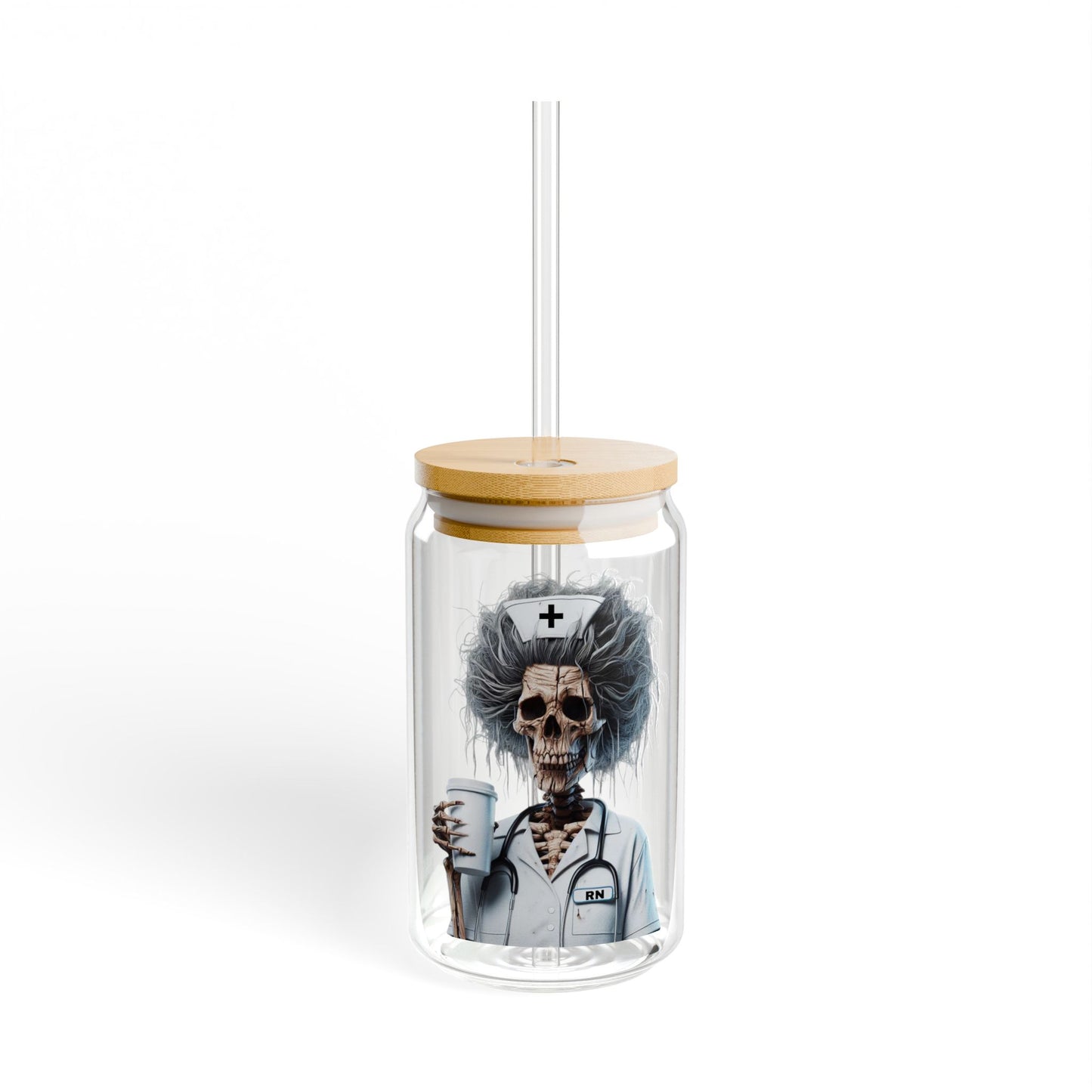 Skeleton Nurse Sipper Glass, 16oz