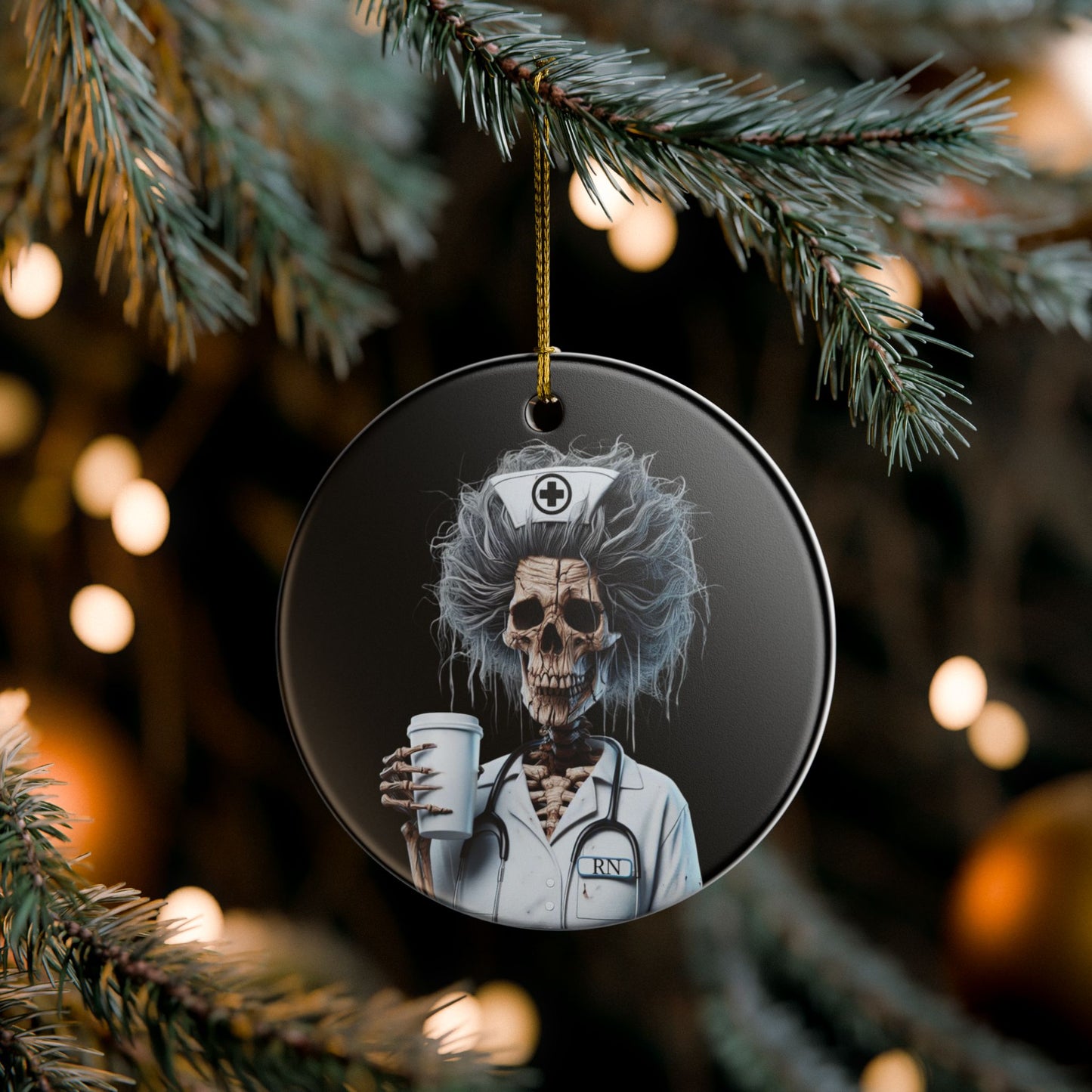 Skeleton Nurse Ceramic Ornament