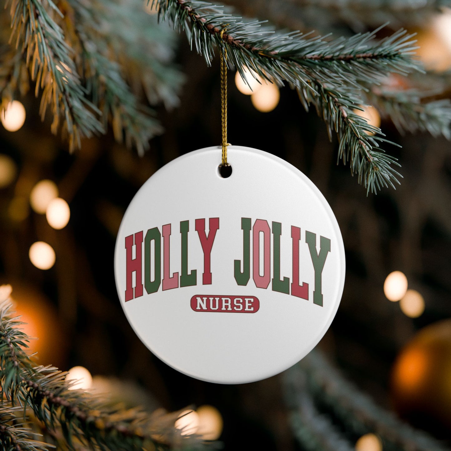 Holly Jolly Nurse Ceramic Ornament