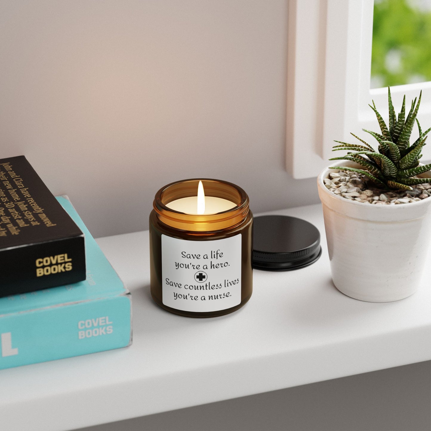 Save a Life You're a Hero. Save Countless Lives You're a Nurse Scented Soy Candle (Multi-Size, Amber Jar)